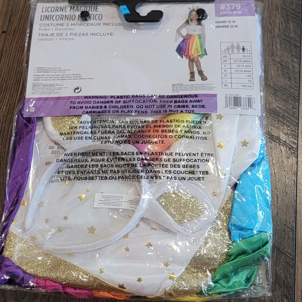 Rainbow Unicorn New in Package 2-Piece Set Halloween Costume‎ Girls Size L 12-14